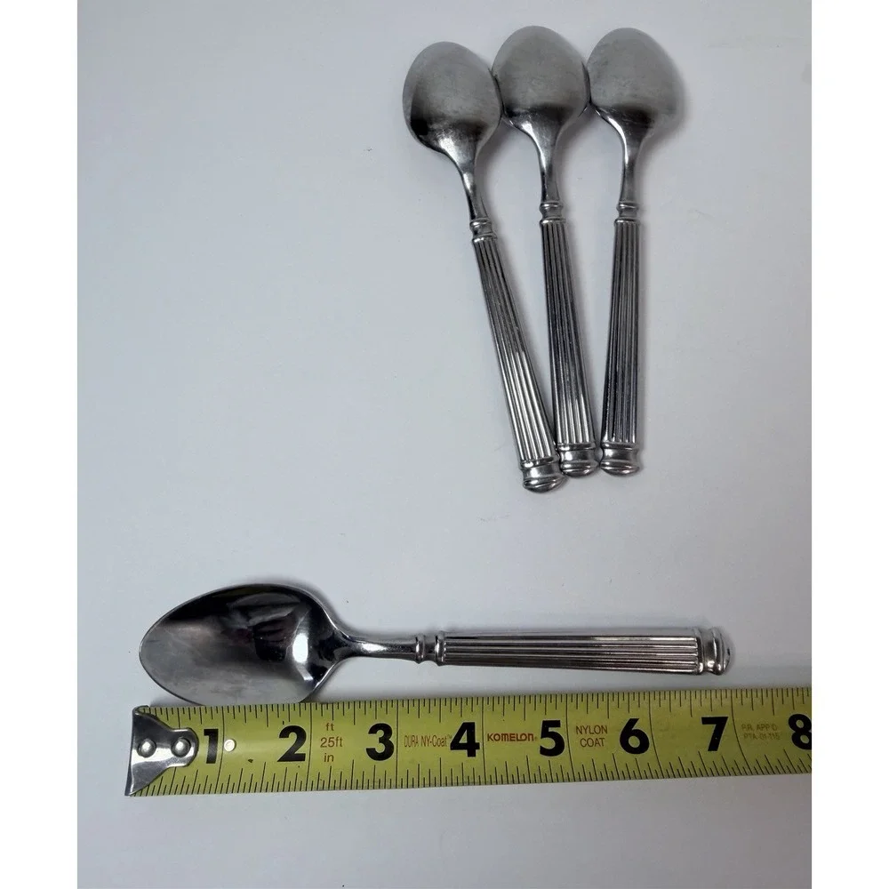 Food Network CINNAMON Stainless Ribbed Handle SATIN Flatware 4 Teaspoons